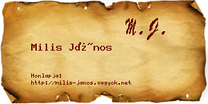 Milis János névjegykártya